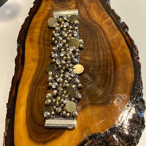 Anthropologie gold tone be-dazzled cuff bracelet - Picture 6 of 10